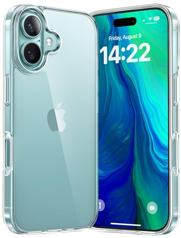 TORRAS Crystal Clear für iPhone 16 Hülle Militärschutz Absolut Vergilbungsfrei Stoßfest Kratzfest Handyhülle iPhone 16 Case Dünn Originale Optik wie iPhone weich Silikon Haptik Transparent