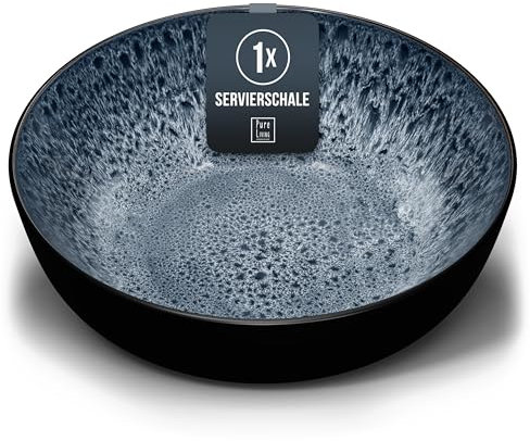 Steingut Servierschüssel Ibiza TESTSIEGER, Traumhafte Mediterrane Salatschüssel, Servierschale - Bowl Schüssel Groß, Salatschale - Pure Living in Rauchblau