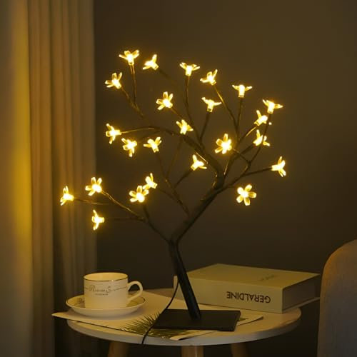 Tuzsocr LED Baum Lichter, 24/48er Blüten Blütenbaum Kirschbaum Lichter, Funkelnder Beleuchteter Lichterkette, Verstellbare Äste Weihnachtsdeko für Wohnzimmer, Büro, Esszimmer, Hotel, Innen (Stil 1)