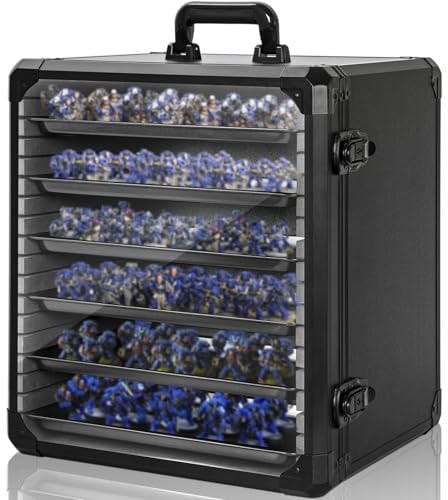 AKOZLIN Miniaturen-Aufbewahrungskoffer Miniaturen-Transportkoffer mit Schloss, 5 magnetischen Metallfächern & Aluminiumrahmen (L-16.1×12.6×18.1 inch)