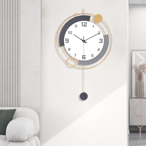 Large Golden Wall Clock with Pendulum - Silent Quartz Battery Operated for Living Room, Kitchen, Home, Bathroom, Bedroom - 16x25.6 inch Decorative Wall Decor