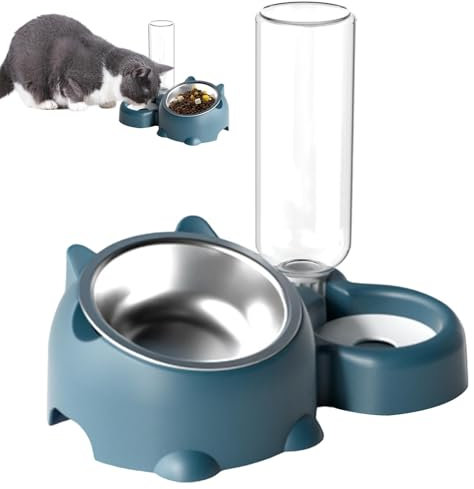 PhnkjGh Ensemble de gamelles pour Chat, Nourriture et Eau pour Chat | Plat pour Animaux incliné à 16 degrés avec Distributeur d'eau | Bol d'alimentation Amovible pour Animaux de Compagnie, Plat pour