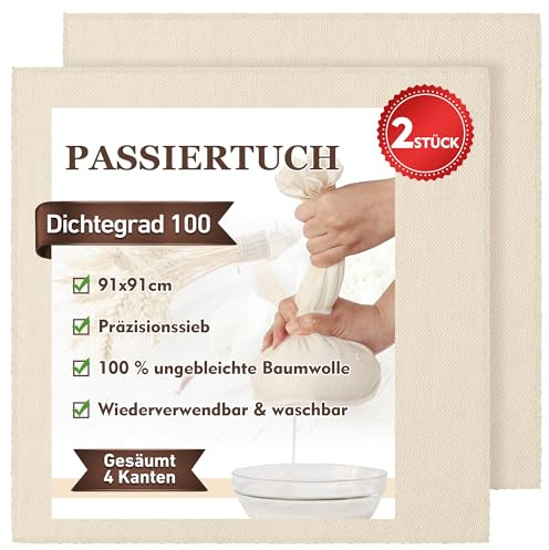 TOPULORS 2-Pack Cheesecloth, 91x91cm Large Precut & Hemmed All Edges, Grade 100 Ultra Fine Unbleached Cotton - Reusable Organic Cloth for Cheese Making, Nut Milk, Yogurt, Straining, Juicing, Filtering