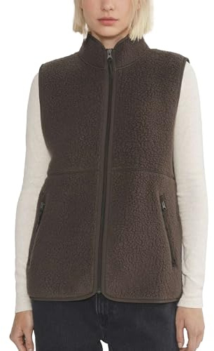 Hixiaohe Sherpa Fleece Vest for Women Trendy Warm Sleeveless Vests Jacket Lightweight Zip Coats with Pockets Fall Outerwear(Brown,M)