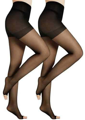 FZPZP 2 Pairs Women's Toeless Pantyhose - 20D Open Toe Sheer Tights Nylons Stockings with Control Top, Black, Large