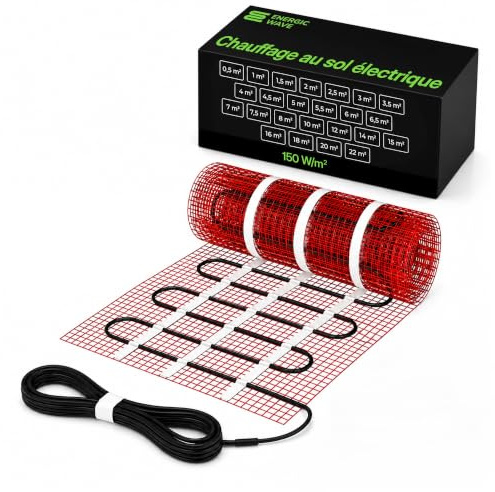 Natte Chauffante Électrique pour Chauffage au Sol 150 W/m² – 1.5 m² – Natte Chauffante pour Carrelage, Grès Cérame et Sols en Pierre