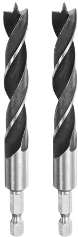sourcing map 2pcs Brad Point Drill Bits Set 1/2 Dia High Carbon Steel Spiral Wood Twist Drill Bits with 1/4 Hex Shank for Drilling Softwood Hardwood Composite Wood MDF Plywood Particleboard