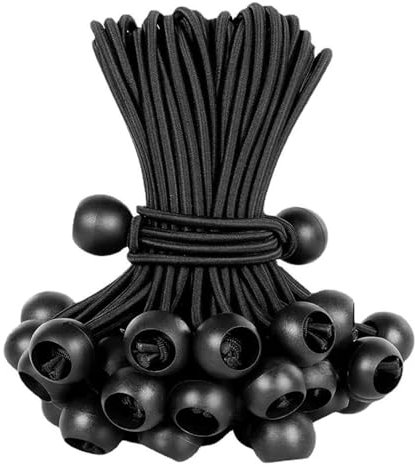 10Pcs Tarpaulin Bungees Balls Black Bungees Cord with Ball Bungee Toggle Ties Gazebo Tie Strap Tent Toggles Flag Bungees Tent Elasticated Tarp Ties Bungee Straps for Marquee Holder Pole Camping Canopy