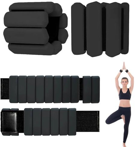 Tragbare Handgelenk Knöchel Gewichte 2LB, Silikon Armband Handgelenk Armreifen für Frauen und Männer, Workout Widerstandsgewichte für Übung, Joggen, Yoga (Schwarz 2 LB Paar (jeweils 1 LB))