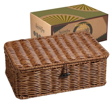 Handcrafted Storage Baskets with Lids - Perfect for Toys, Kitchen Utensils, and Bathroom Organization - Multi-Purpose (L:31 * 21 * 10.5cm)