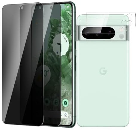 BIESHKJ 2+ 2-pack For Google Pixel 8 Pro Privacy Screen Protector + Camera Lens Protector, Anti Spy Tempered Glass, Easy to Install, 9H Hardness, Scratch-Resistant, Bubble-Free