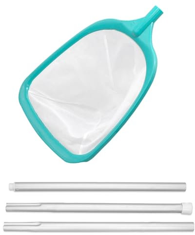 Iouaer Pool Skimmer Net with Pole- Hot Tub, Pond & Spa Leaf Rake with Deep Ultra Fine Mesh for Kiddie Pools