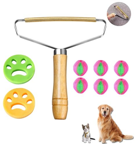 Quita Pelos Mascota, Pack de 3: Cepillo quitapelos + 6 Atrapa Pelos Lavadora Mascotas Reutilizable + 2 Gomas Atrapapelos en Seco Quita Pelusas Ropa. Quitapelo Mascotas Gato y Perro.