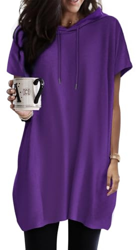 Dokotoo Kapuzenpullover Damen Hoodie Oversize T-Shirts Sommer Oberteile Kurzarm mit Kapuze Pullover Sweatshirt Tops Lässig Einfarbig Tshirts Oberteil S-XXL