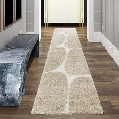 Teppich-Traum Teppich für Flur Diele Küche Wohnbereich Hochflor flauschig modernes Design pflegeleicht langlebig robust dekorativ minimalistisch elegant Beige 80 x 300 cm