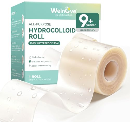 Hydrocolloid Roll (6.5cm x 5m) - Welnove Hydrocolloid Pflaster Rolle mit selbstklebender, Ultra-saugfähig für Verbrennungen, Blasen & Akne, Flexibel & Wasserdicht, Zuschneidbar