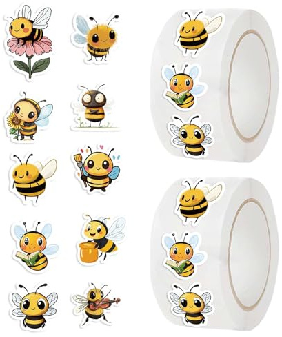 1000 Stück Biene Aufkleber, Biene Belohnungsaufkleber, Cartoon Tieraufkleber für Kinder, Süße Sticker Tiere, Stickerrolle Tiere für Skateboard, Gepäck, Scrapbook, Laptop und Trinkflasche