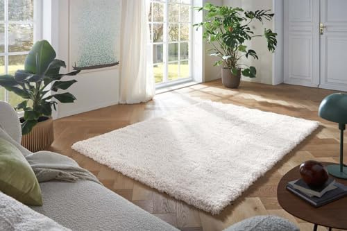 Taracarpet Flokati Teppich Langflor Kuscheliger Shaggy Weich Hochflor Wohnzimmer Schlafzimmer Home deko Modern Flauschig Anti-Rutsch Unterseite Creme 080x150 cm