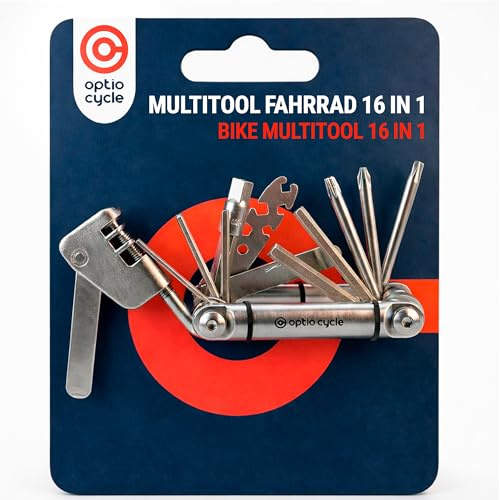 Optio Cycle Multi Outil Velo 16 en 1 avec Derive Chaine et Demonte Pneu – Outil Multifonction VTT | Multitool Velo | Outillage Multifonction Vélo Compact