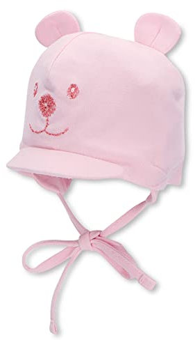 Sterntaler Schirmmütze für Mädchen mit Bindebändern, Nackenschutz und niedlichem Bärchen-Motiv, Alter: 5-6 Monate, Größe: 43, Rosa