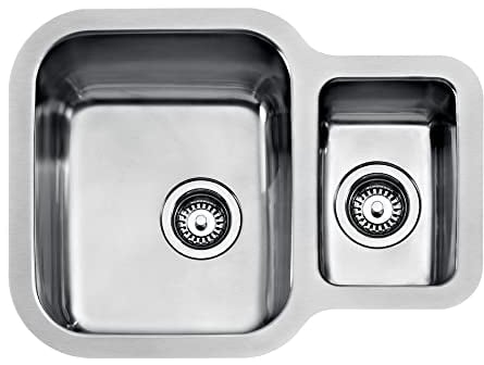 Teka BE 1½C 625 - Fregadero Bajo Encimera de 70 cm, Cubeta Grande y Auxiliar, Embellecedor de Rebosadero, Accesorios Fijación, Chapa de Gran Espesor, Color Acero Inoxidable