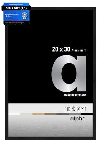nielsen Bilderrahmen, 20 x 30 cm, Aluminium, Schwarz matt, Fotorahmen zum Auftstellen und Aufhängen im Hoch- & Querformat, Echtglas, Alpha