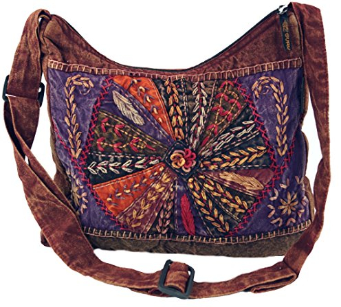GURU SHOP Schultertasche, Patchwork Hippie Tasche, Goa Tasche - Rot, Unisex - Erwachsene, Baumwolle, 30x35x15 cm