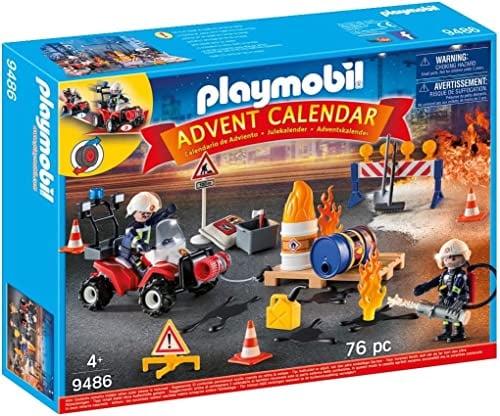 PLAYMOBIL Adventskalender 2021 - 9486 Feuerwehreinsatz auf der Baustelle, Ab 4 Jahren [Exklusiv bei Amazon]