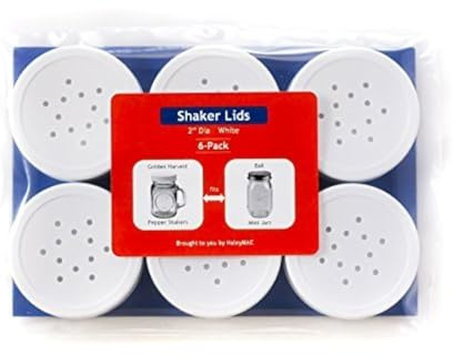 Plastic Lids with 12-Holes for Golden Harvest 4-Ounce Salt Pepper Shaker Mason Jars 48-400 2 Diameter (White; 6-Pack)