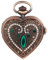JewelryWe Taschenuhr Damen Vintage Analog Quarz Herz Blau Strass Augen Blumen Muster Uhr mit Halskette Kette Pocket Watch