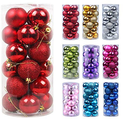 Emopeak 24Pcs Red Christmas Ornaments for Tree Decor, 1.2Inch Mini Christmas Balls Ornaments, Shatterproof Xmas Hanging Baubles for Holiday Wedding Party Decoration