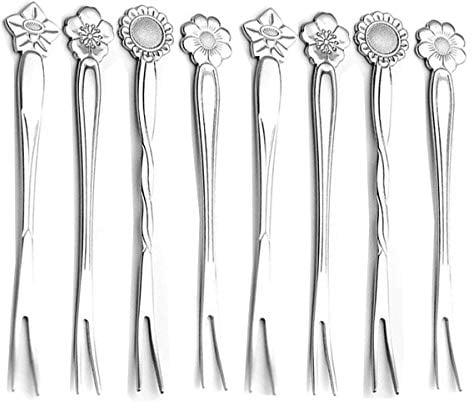 Lot de 8 fourchettes à dessert en forme de fleur en acier inoxydable de 12 cm - Petite taille - Fourchettes à dessert pour salade, bistrot, cocktail, apéritif - Pour banquet, fête, fruits de mer