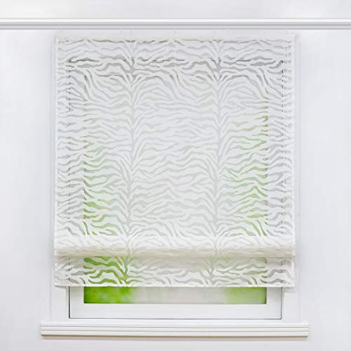 Joyswahl Voile Raffrollo mit Klettschiene Romantsiches Ausbrenner Design mit Druck Raffgardine Schals Fenster Vorhänge BxH 140x140cm Streifen 1er Pack