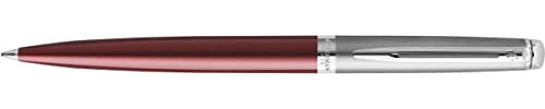 Waterman Hemisphere Essentiel Stylo à bille rouge mat avec embouts chromés - Mine de rechange moyenne noire - Boîte cadeau