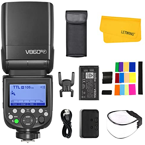 Godox V860III-F TTL 2.4G GN60 HSS 1/8000s Blitzgerät, 10-Speed Adjustable Modeling Light mit 2600 mA Li-on Batterien, one-Key Switch TTL, für Fuji Kamera
