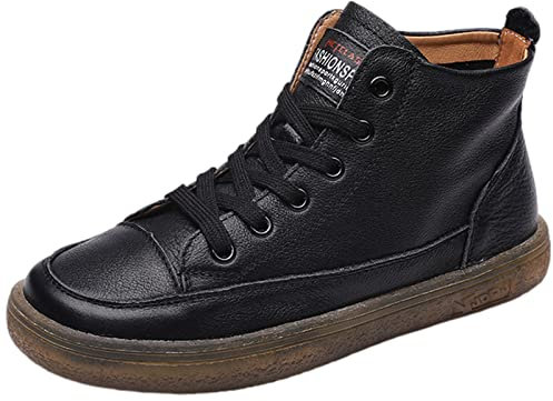 ANUFER Mujer Piel Genuina Cima mas Alta Zapatillas con Cordones Casual Tobillo Botines Negro SN02956 EU37