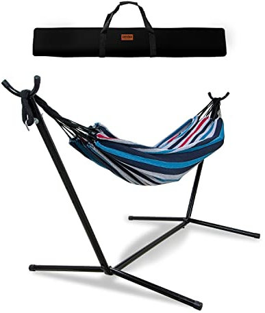 ZENDEA Galápagos Hamaca de Tejido Independiente con Estructura de Soporte de Acero para Dos Personas y Bolsa de Almacenamiento incluida (Brown Shades)