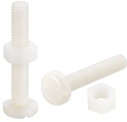 sourcing map 20 Pares Nylon Tornillo Tuerca Surtido, M6x35mm Ranurados Plana Cabeza Tornillos y M6 Hexagonal Tuercas para Maquinaria, Electrónica, Blanco