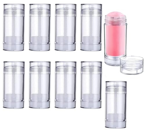 Minsily 10 Stück 75 ml Runde Leere Deo-Behälter zum Aufdrehen von Füllstäben, Deo Stick Behälter Leer Lippenstifthülsen Kunststoff, Lippenbalsam-Tuben, DIY Buntstift, Chapstick,Transparenter