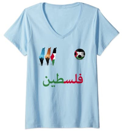 Femme Palestine Football Maillot Drapeau du Palestine Foot Quds T-Shirt avec Col en V