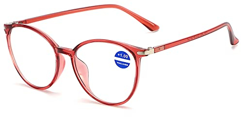 Lanomi Fashion Blue Light Blocking Cat Eye Reading Glasses Women Mens Lightweight TR90 Frame UV400 Protection Computer Reading Eyeglasses Red Glasses 3.0