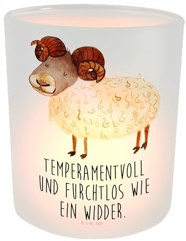 Mr. & Mrs. Panda Teelicht Sternzeichen Widder - Geschenk, Schafbock, Aszendent, Bock, Tierkreiszeichen, Astrologie, Teelichtglas, Teelichthalter,