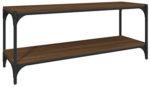 vidaXL Brown Oak Television Unit- Industrial Style 2-Shelf Engineered Wood and Steel TV Stand suitable for Living Room, Hallway