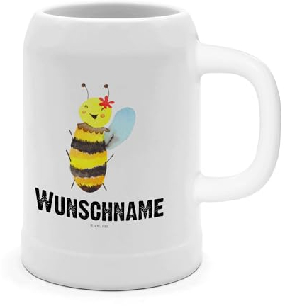 Mr. & Mrs. Panda Personalisierter Bierkrug Biene Happy - Personalisierte Geschenke, Bierhumpen Mit Namen, Personalisiertes Oktoberfest-Maßkrug,