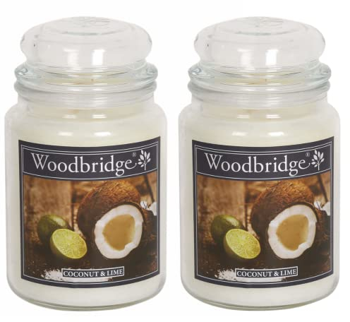 Woodbridge Große Duftkerze im Glas mit Deckel | 2er Duftkerzen Set Coconut Lime | Duftkerze Kokos | Kerzen lange Brenndauer | Raumduft für Zuhause | Kerze 2 Docht