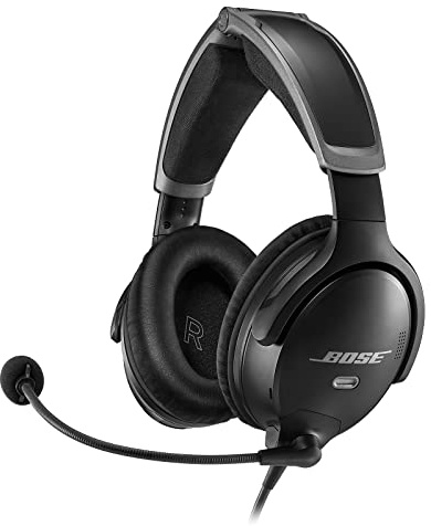 Bose A30 Bluetooth Aviation Headset - Lightweight Comfortable Design, Adjustable ANR and Noise Cancelling Microphone, [Dual Plug] – Black