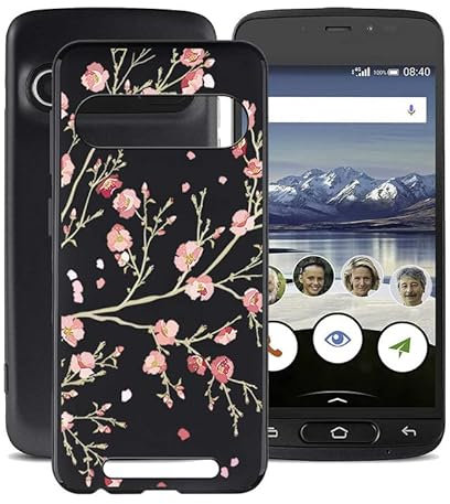 TREBAM Black Shockproof Case for Doro 8040 (5.00 Inches), Ultra Thin Anti-Scratch Mobile Phone Case Cover Soft Silicone Protective Case for Doro 8040 - Camellia