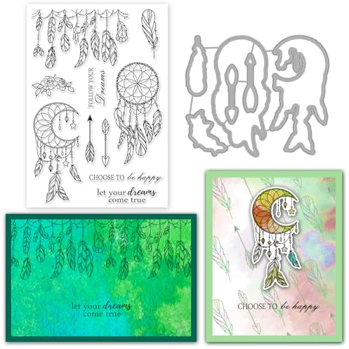 INFUNLY Dream Catcher Stempel und Matrizen Set für die Kartenherstellung Feder Blume Transparent Clear Stempel und Schneiden Die für DIY Craft Scrapbooking Ostern Grußkarte Dekor