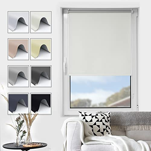 Grandekor Verdunkelungsrollo Klemmfix Thermorollo ohne Bohren Creme 105x210cm(BxH), Verdunklungsrollo Hitzeschutz Sichtschutz Sonnenrollo Rollo Seitenzugrollo Klemmrollo für Fenster & Tür