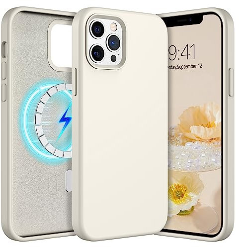 DUEDUE for iPhone 12/iPhone 12 Pro Case Silicone, Magnetic Cover [Compatible with Magsafe] Shockproof Protection, Scratch-Resistant, Slim Thin Phone Case for iPhone 12/12 Pro 6.1'', Beige